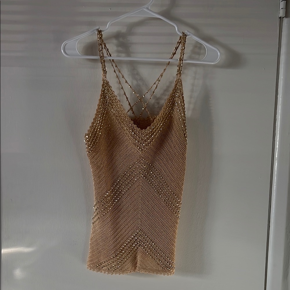 Elegant Beaded Tan Top